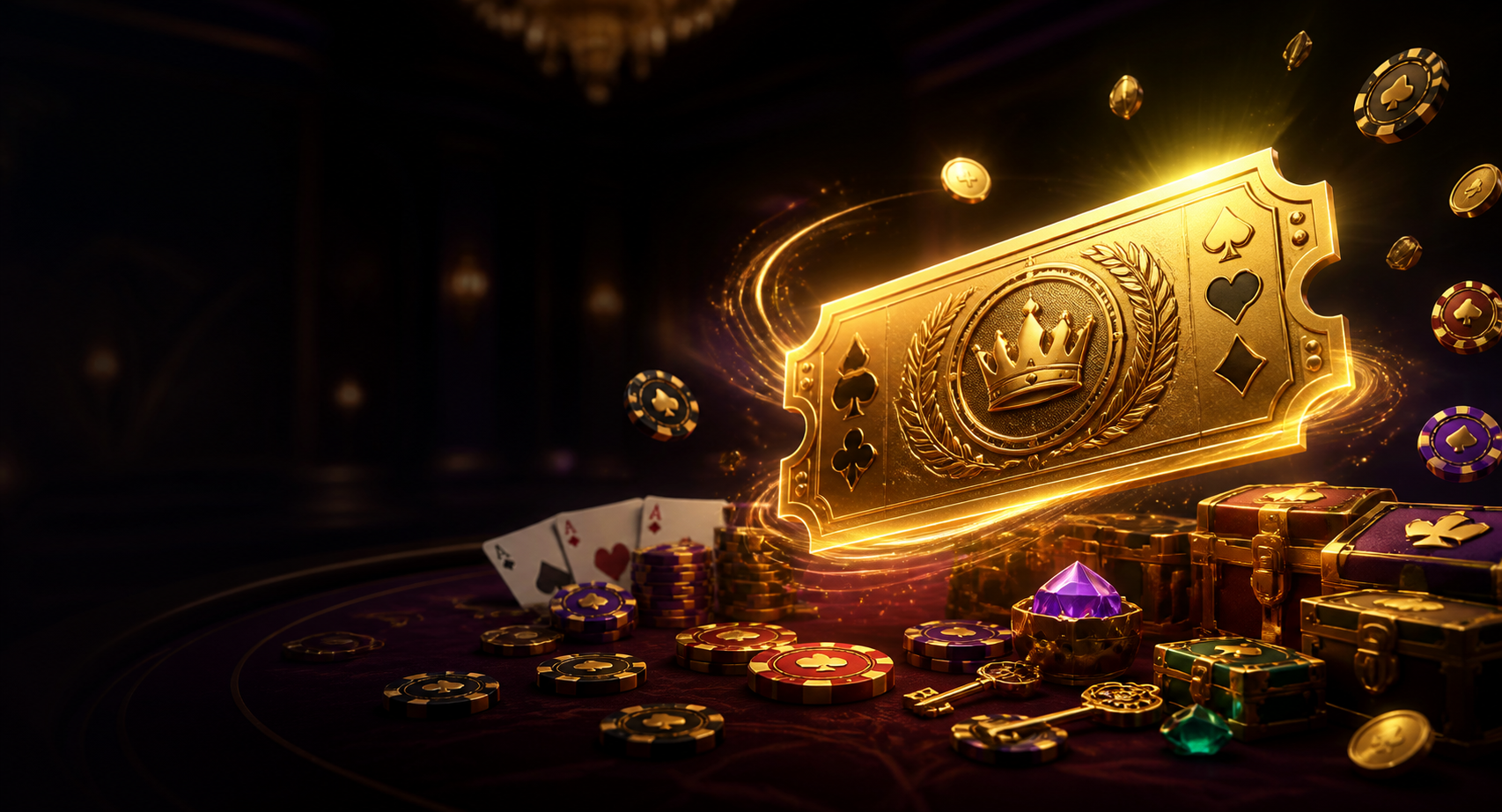 Golden Casino Pass surrounded by casino rewards